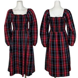 Draper James Kohls RSVP Smocked Midi Dress S Red Plaid Long Sleeve Cottagecore